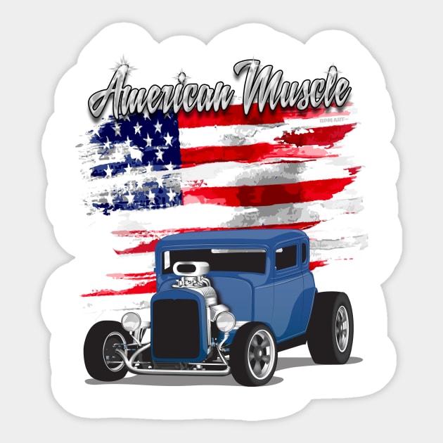 Blue 1932 Chevy 5 Window Coupe Hot Rod American Muscle Print Sticker by RPM-ART